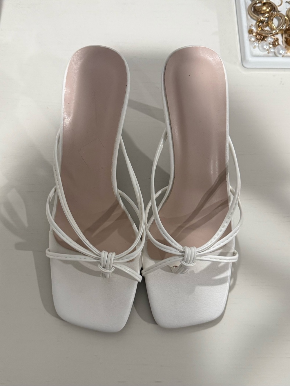 White Strappy Slide Heels - Women